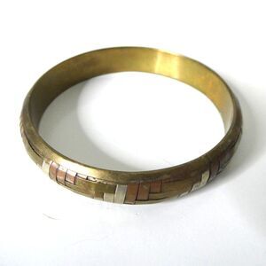 India Vintage Tri Color Tone Woven Weave Bangle Bracelet Silver Brass Copper Mix